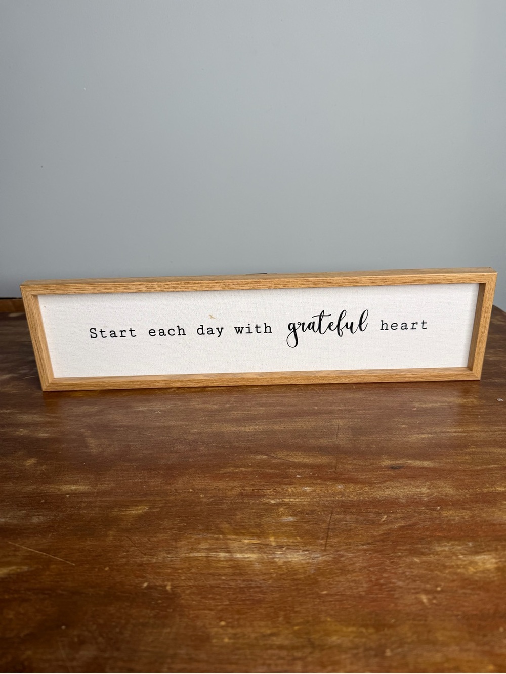 Start Each Day With Grateful Heart Wood Framed Sign - White & Natural